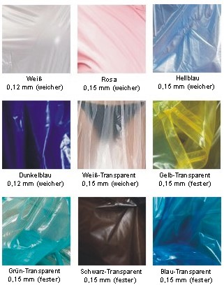 Plasticwear Farbtabelle für PVC-Regenmantel
